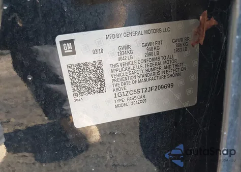 2018 Chevrolet Malibu 1Fl z USA, uszkodzony, nr VIN 1G1ZC5ST2JF209699